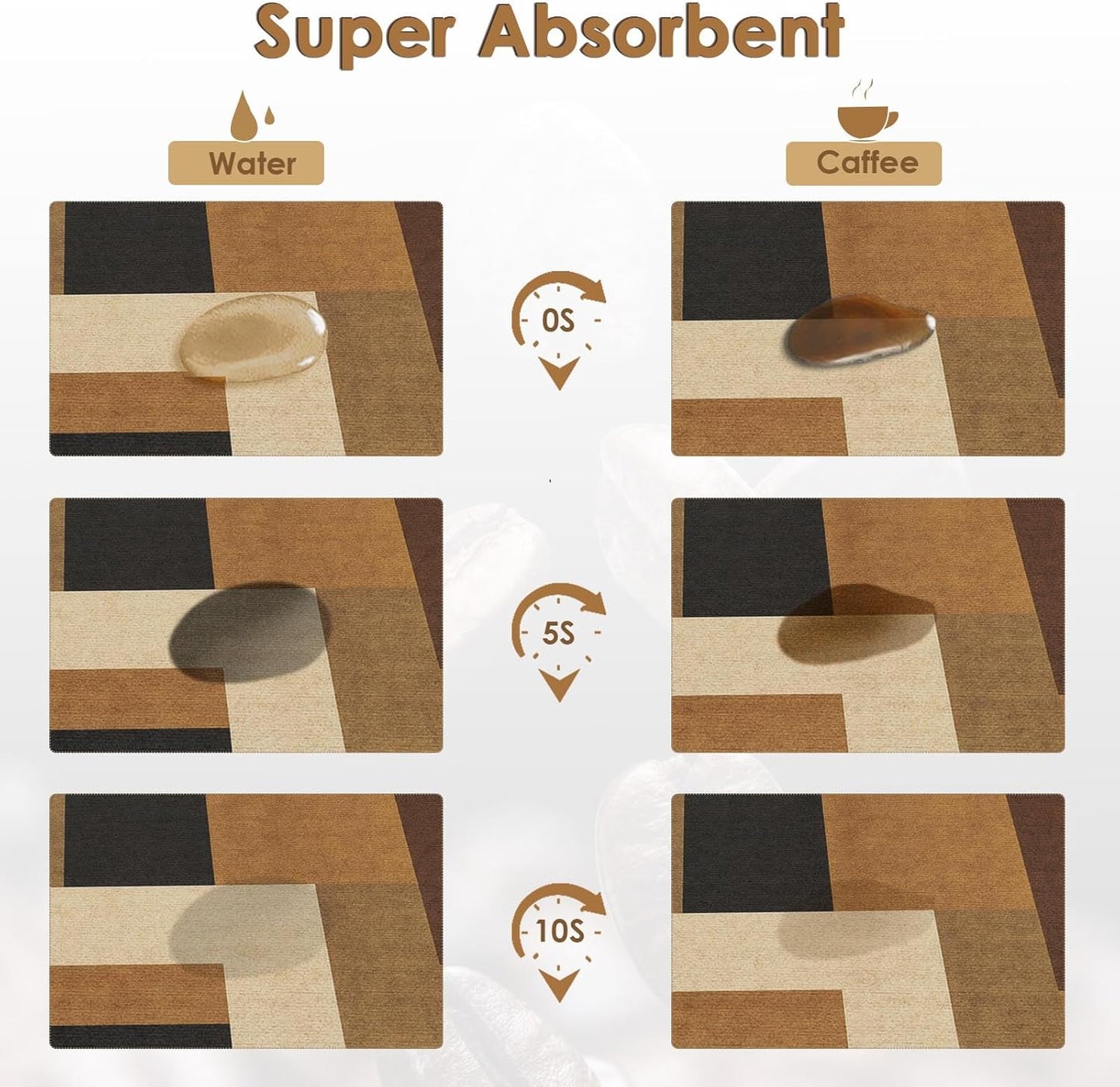 Arttown Coffee Mat for Countertops, Retro Ethnic Geometric Modern Black Brown Dish Drying Mat 2 Pcs for Kitchen Bar Accessories, Coffee Maker Espresso Machine Dish Rack Hide Stain Rubber 12x19in