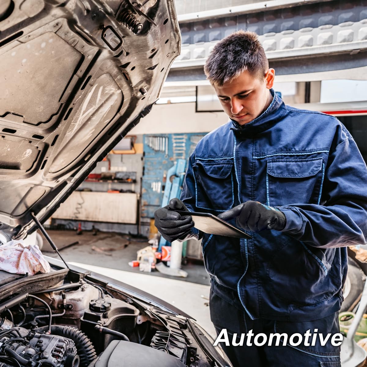 KAYGO Safety Work Gloves PU Coated for Men and Women, 12 Pairs KG11PB, Seamless Knit Glove with Two Fingers Touchscreen, breathable and lightweight Ideal for General Duty Work (2XL,Black)