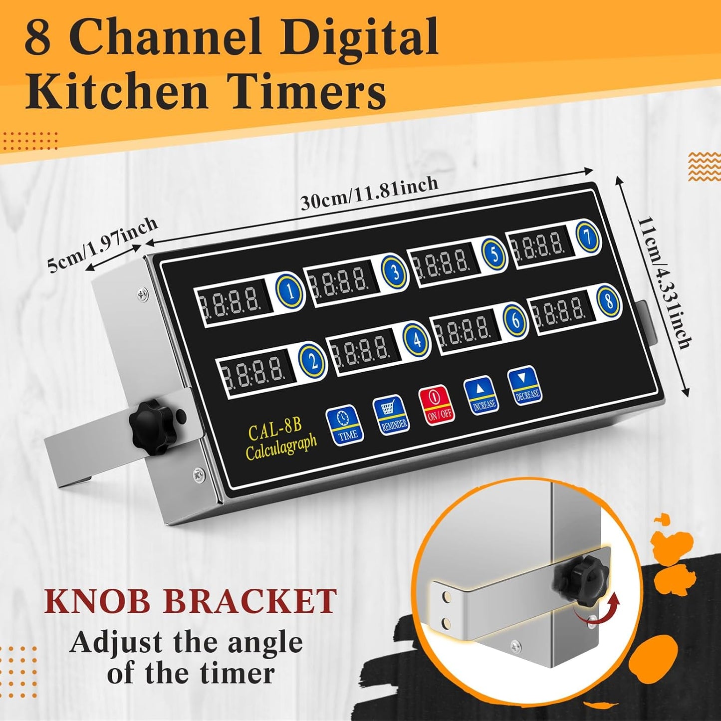 1 Pack 8-Channel Digital Kitchen Timer, Commercial Cooking Timer with Loud Alarm, Large LCD Display, for Restaurants, Baking, Labs, Multiple Independent Countdown Timers