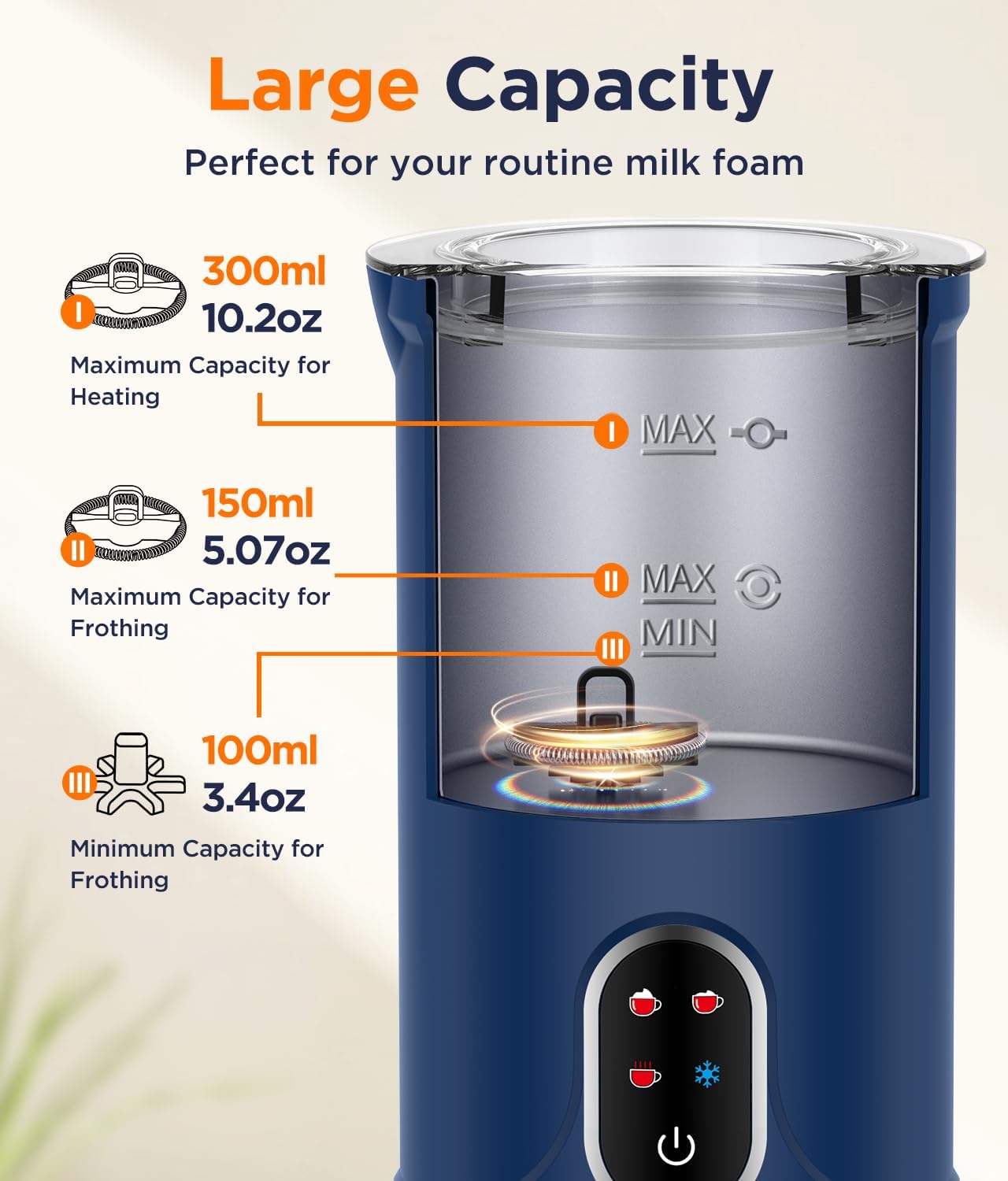 Spacekey Milk Frother, 4-in-1 Milk Frother and Steamer, Auto Shut-off Hot & Cold Foam Maker with Mute Mode, Temperature Control Electric Milk Frother for Coffee, Latte, Cappuccino, Macchiatos