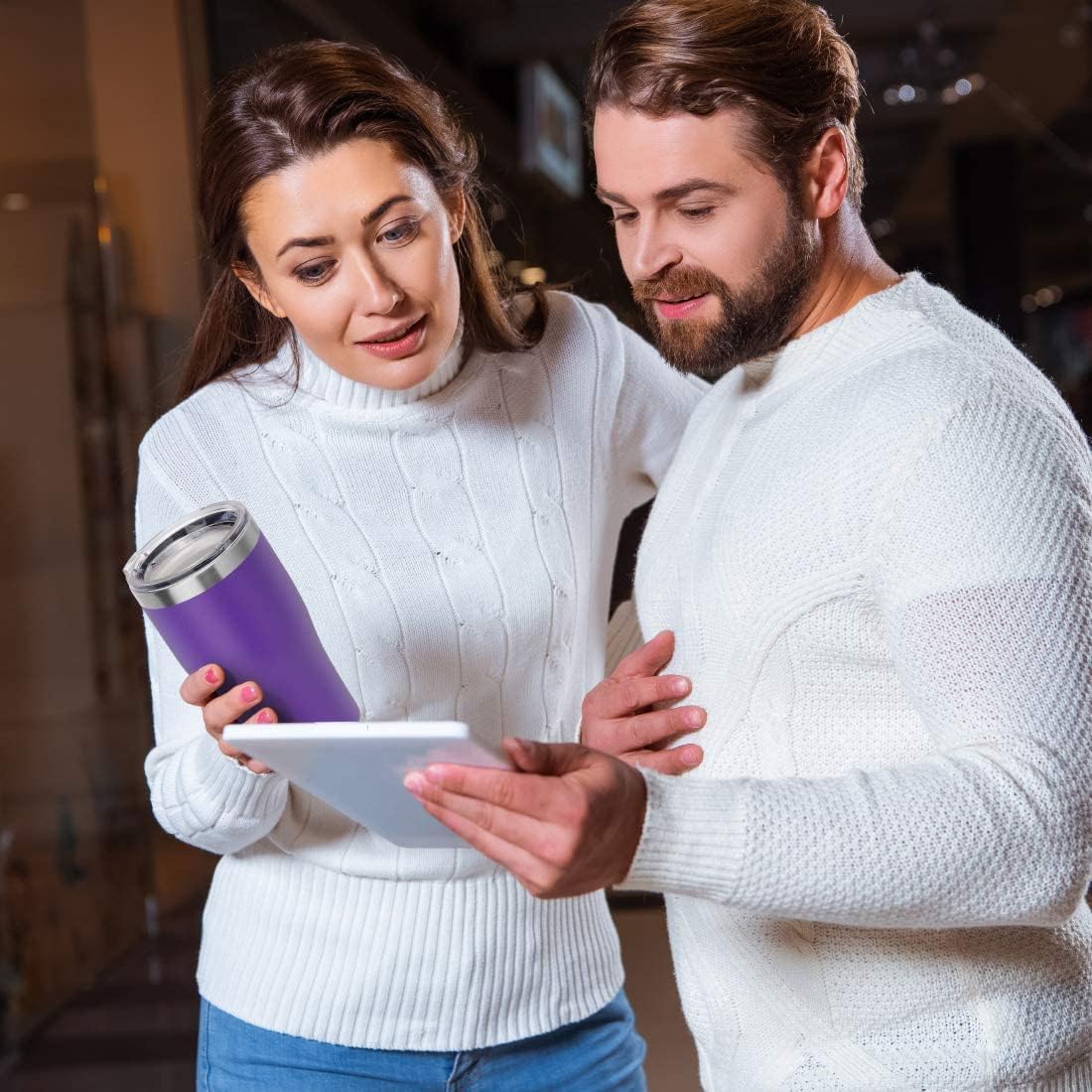 DOMICARE 20oz Tumbler with Lid Stainless Steel Tumblers Bulk, Double Wall Vacuum Insulated Coffee Travel Mug Powder Coated Tumbler, 8 Pack Purple