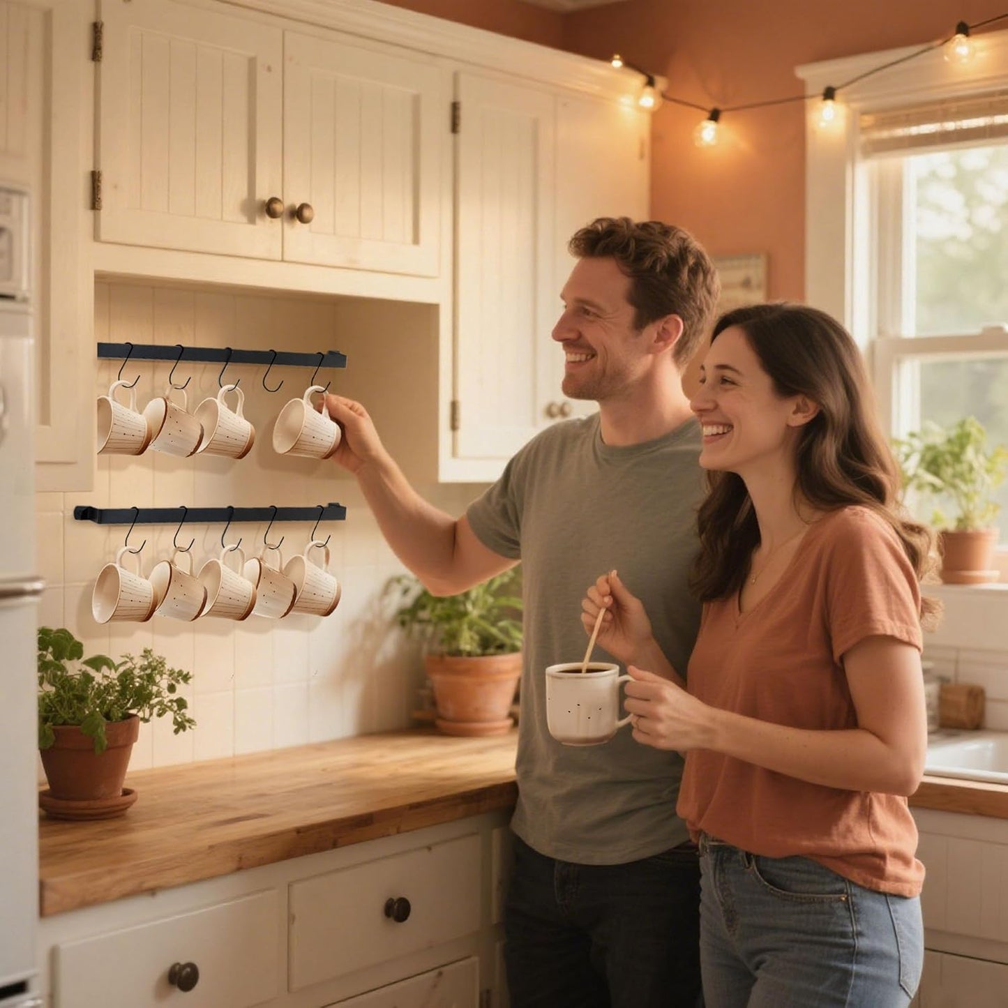 AJART Coffee Mug Rack Wall-Mounted: 12-Hook Cup Holder - Ideal for Coffee Bars & Apartment Kitchens - Space-Saving Solution - 1 Pack