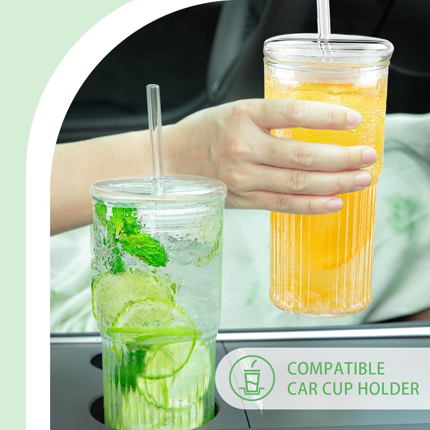 Glass Cups with Lids and Glass Straws, High Borosilicate 20OZ Tumblers (2Pcs) for Coffee, Tea, Juice, Smoothies, Hot/Cold Drinks at Home, Office