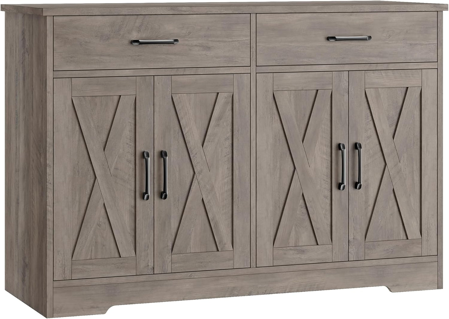 HOSTACK Buffet Cabinet with Storage, 47.2" Kitchen Sideboard Buffet with Drawers, Modern Farmhouse Coffee Bar Station with Shelves, Barn Doors Storage Cabinet for Living Room, Ash Grey