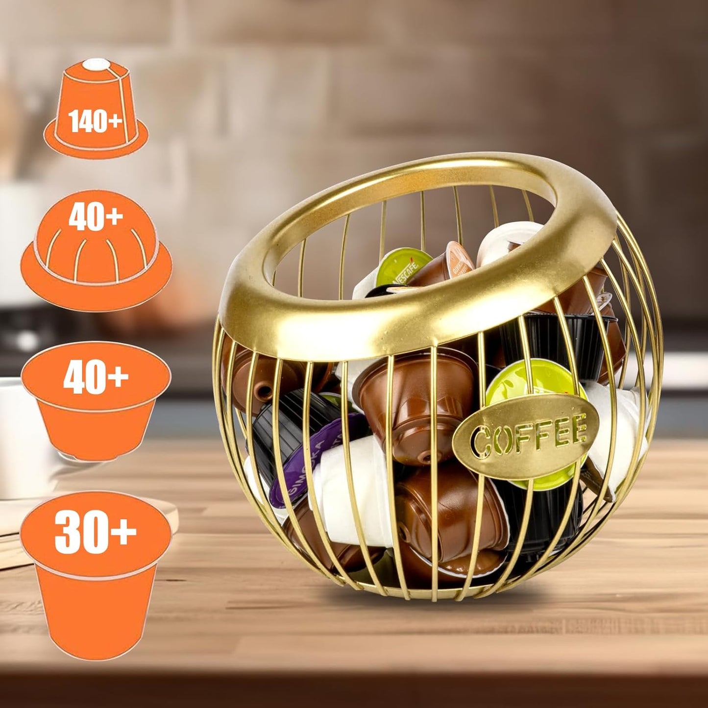 Stainless Steel Cup Coffee Basket pods holder Sturdy for Home or Office Kitchen Counter Organizer Espresso Capsule (GLOD)