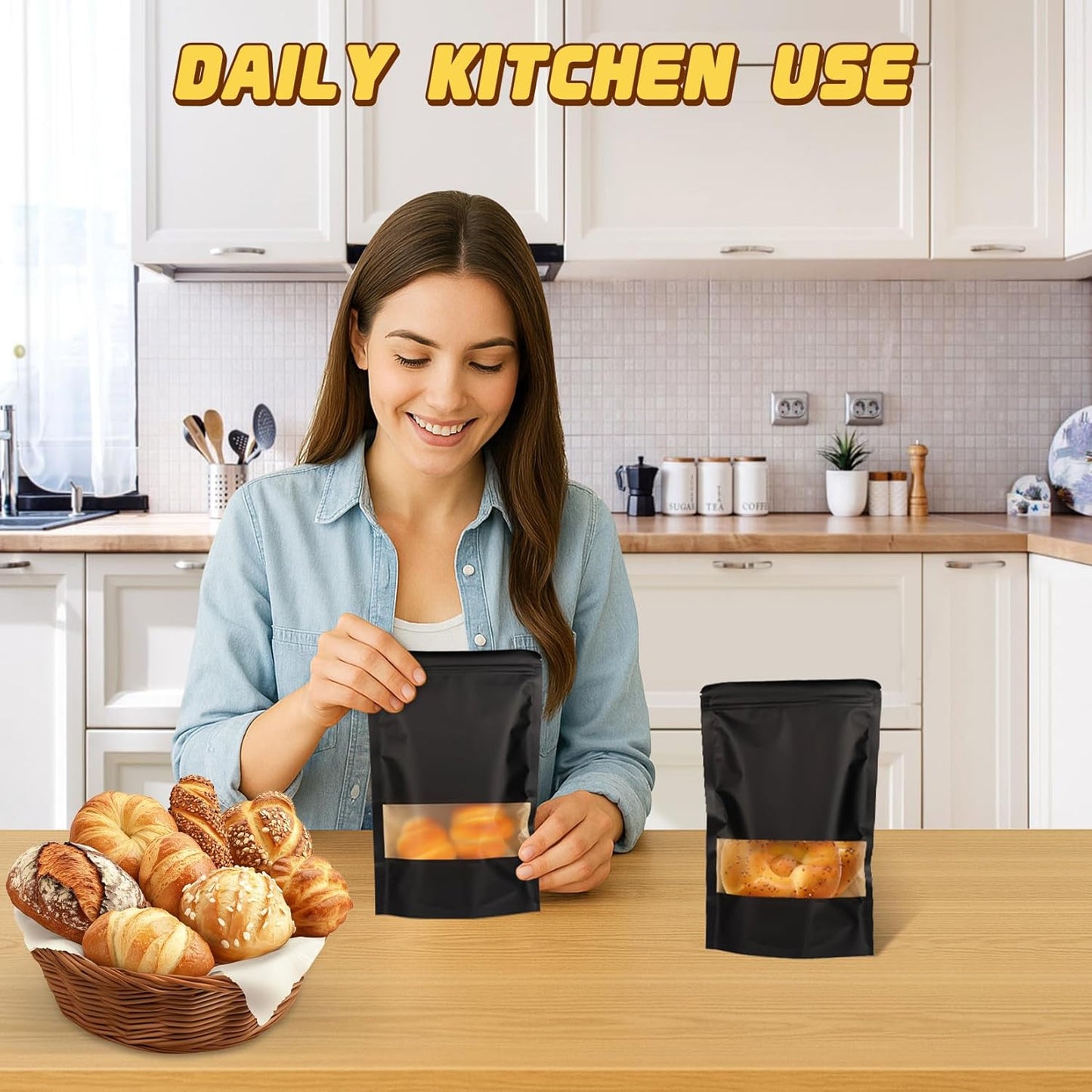 Jetmore-50pcs-Packing-Bags-Resealable, Reusable Zip Lock Snack Bags Stand Up, Smell Proof Bag, Cookies, Sealable Food Storage Baggies for Coffee, Tea, Herbs, Spice, Candy, Small Bag Pouch