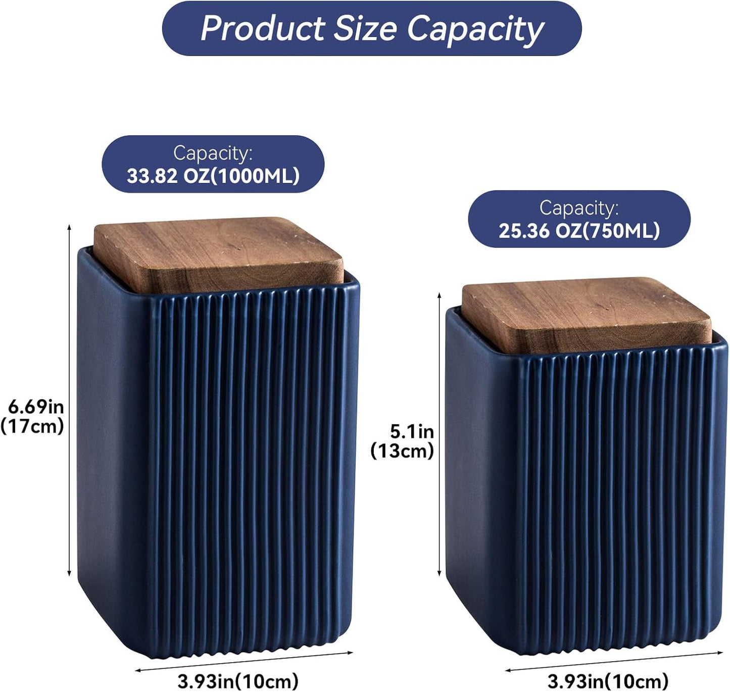 Ceramic Storage Jars Modern Elegant Highly Polished Airtight Storage Canisters with Lid Whiteware Food Stroage Jar for Kitchen Spice Tea Vanilla Sugar Coffee Beans (Blue-750ML)