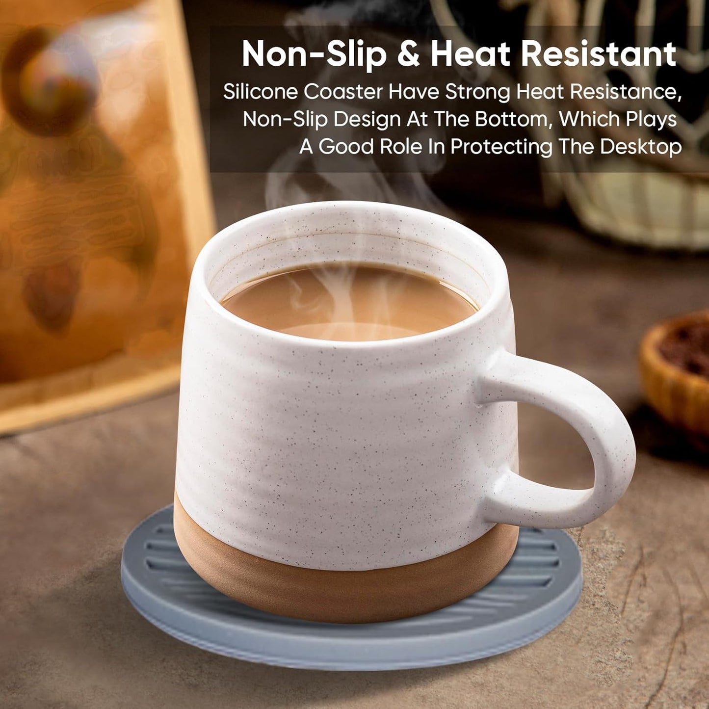 6 Pack Rubber Drink Coasters,Coasters for Drink with Holder,Silicone Cup Mat Non-Stick,Non-Slip,Thickened Live for Hot or Cold Drink-Pure Gray