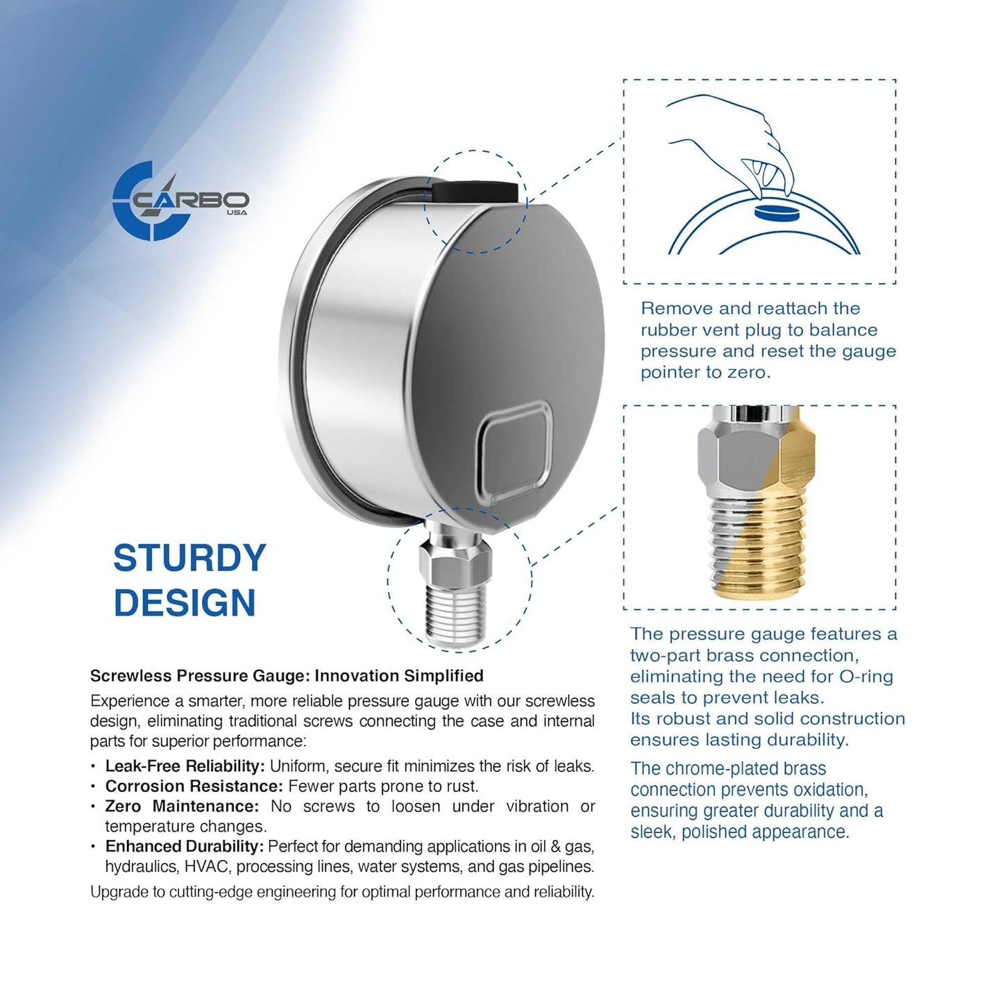 Stainless Steel Pressure Gauge Dual Display (0-600 psi/kPa) - 2 1-2" Glycerine Liquid Filled Water Air Oil Gas Gauge with Polycarbonate Lens & Brass Connection - 1/4" NPT Lower Mount