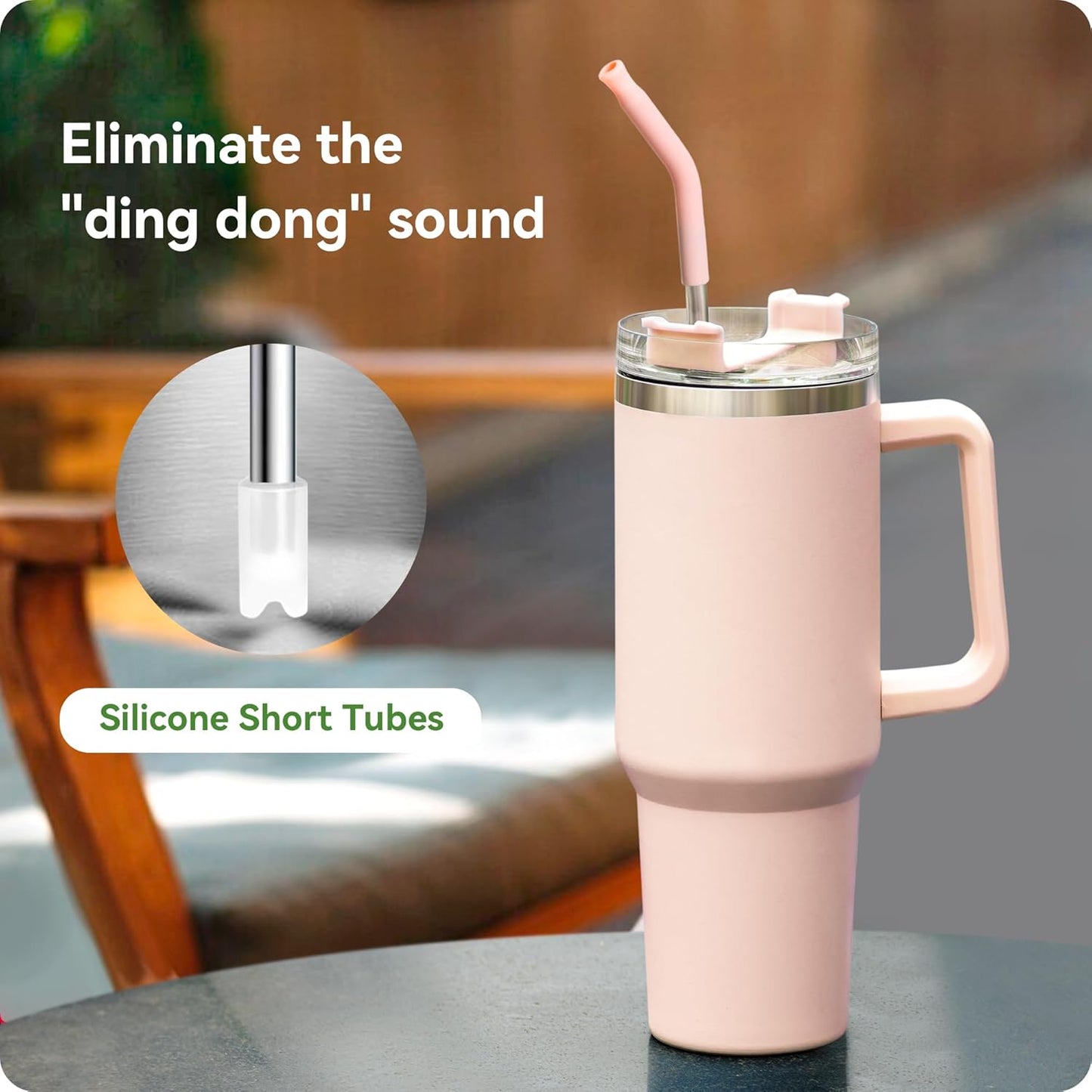 Snowfall Metal Straw for Stanley 30 OZ, 2 Pcs Reusable Long Stainless Steel Drinking Straws with Silicone Tip, 1 Straw Brush, BPA Free (Purplish Pink)