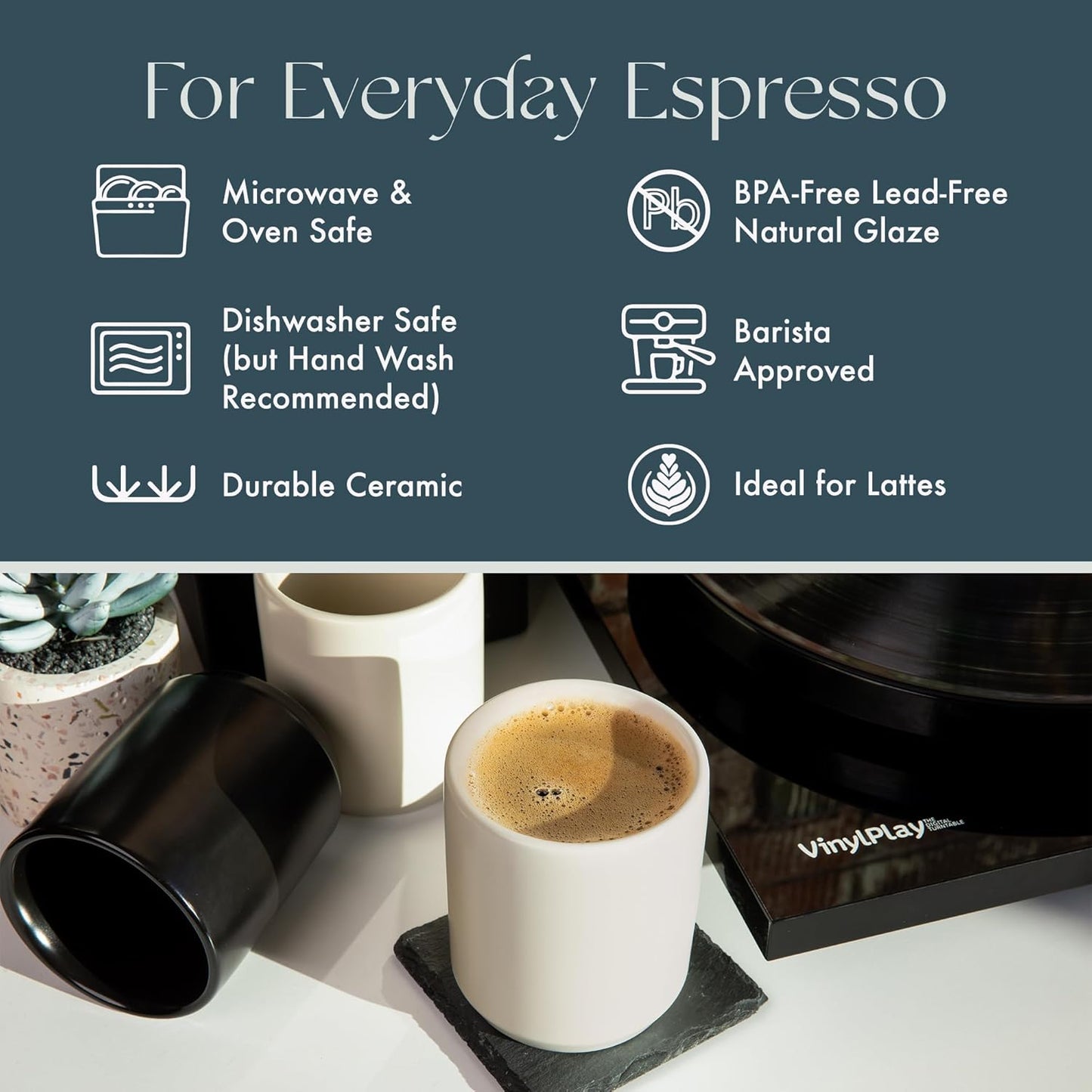 Folk Ceramics Dylan Ceramic Cappuccino Cups Set | Double Walled Ceramic Coffee Mug Set | Compact & Heat Insulated Cappuccino, Tea, Coffee & Latte Cup | 8oz, Set of 2 | Fog Grey