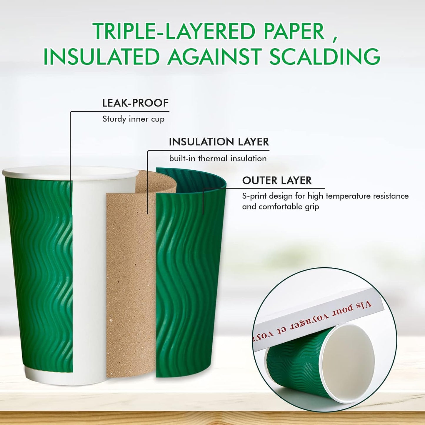 80 Count 16 OZ Coffee Cups with Lids, Insulated Ripple Wall Paper Hot Coffee Paper Cups for Hot Drinks