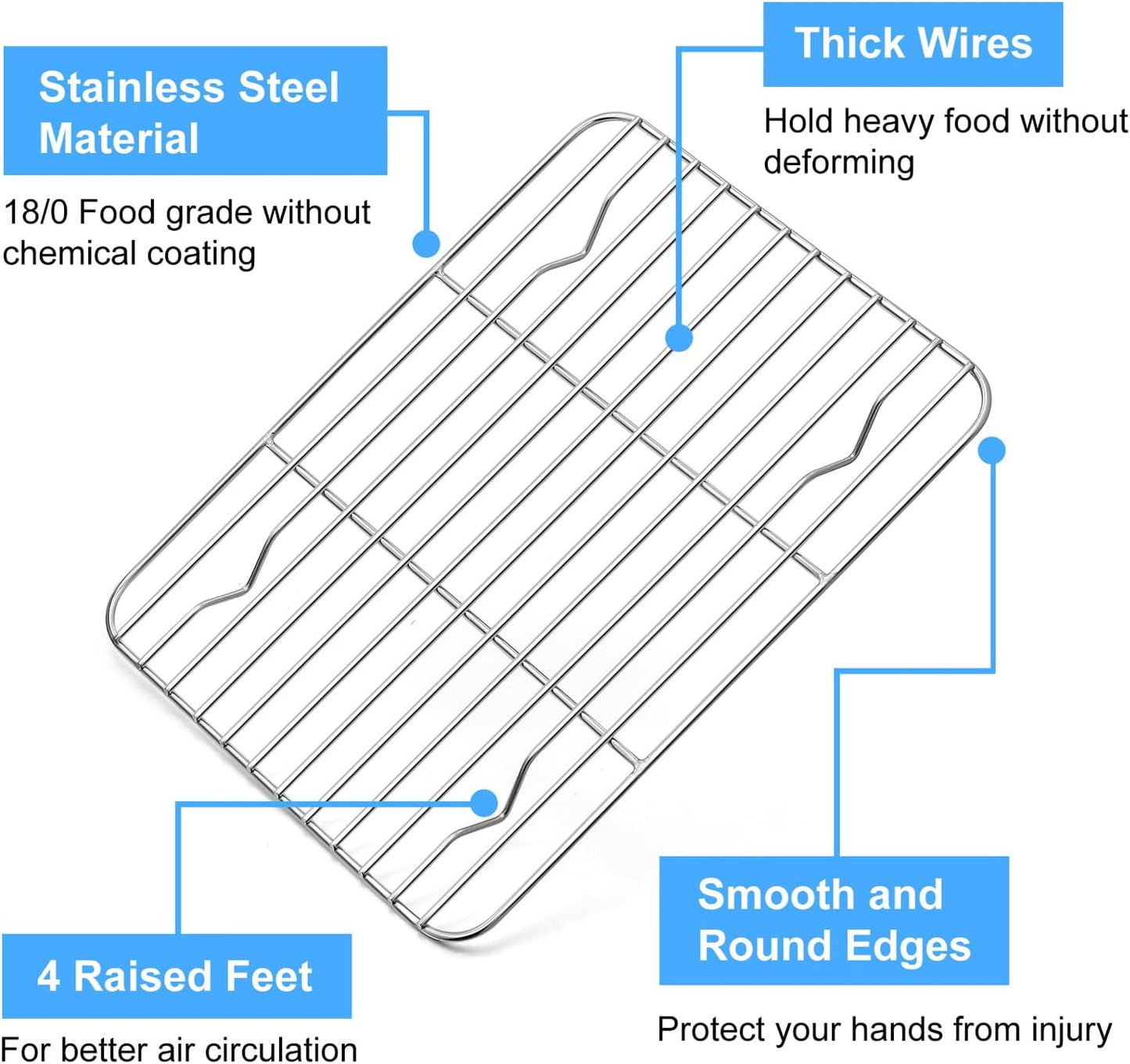 P&P CHEF Baking Cooling Rack Set for Cooking Roasting, 4-Piece Stainless Steel Wire Racks for Oven Use, Healthy & Dishwasher Safe, Rectangle, 8.6 Inch