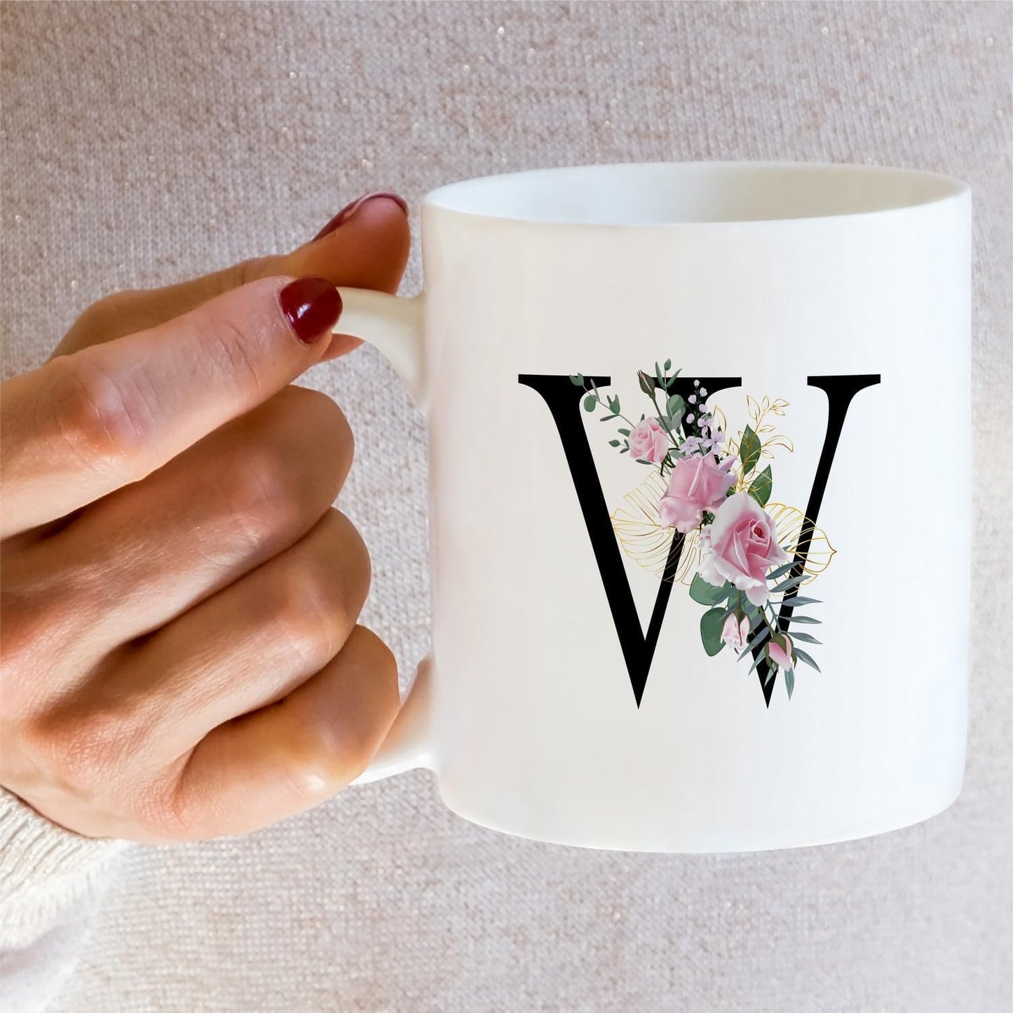 Retreez Initial A-Z Floral Botanical Bouquet Alphabet Monogrammed Monogram Mug 11 Oz Ceramic Tea Coffee Mugs - Appreciation Thank You Wedding Birthday Gifts for her friend coworker sister - W Initial