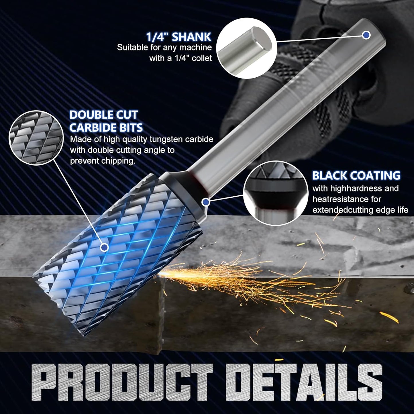 CATITO Cylinder End Cut Die Grinder Bit, Cut Carbide Rotary Burr for Steel, Wood and Metal Working, Engraving, polishing and Cleaning
