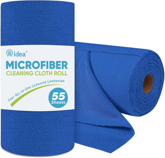 AIDEA Microfiber Cleaning Cloth Roll, Shop Towels 55 Sheets Washable, Microfiber Towels for Cars, Shop Rags Reusable Paper Towel for Automotive, House, Kitchen, Cleaning Supplies 11×9", Dark Blue