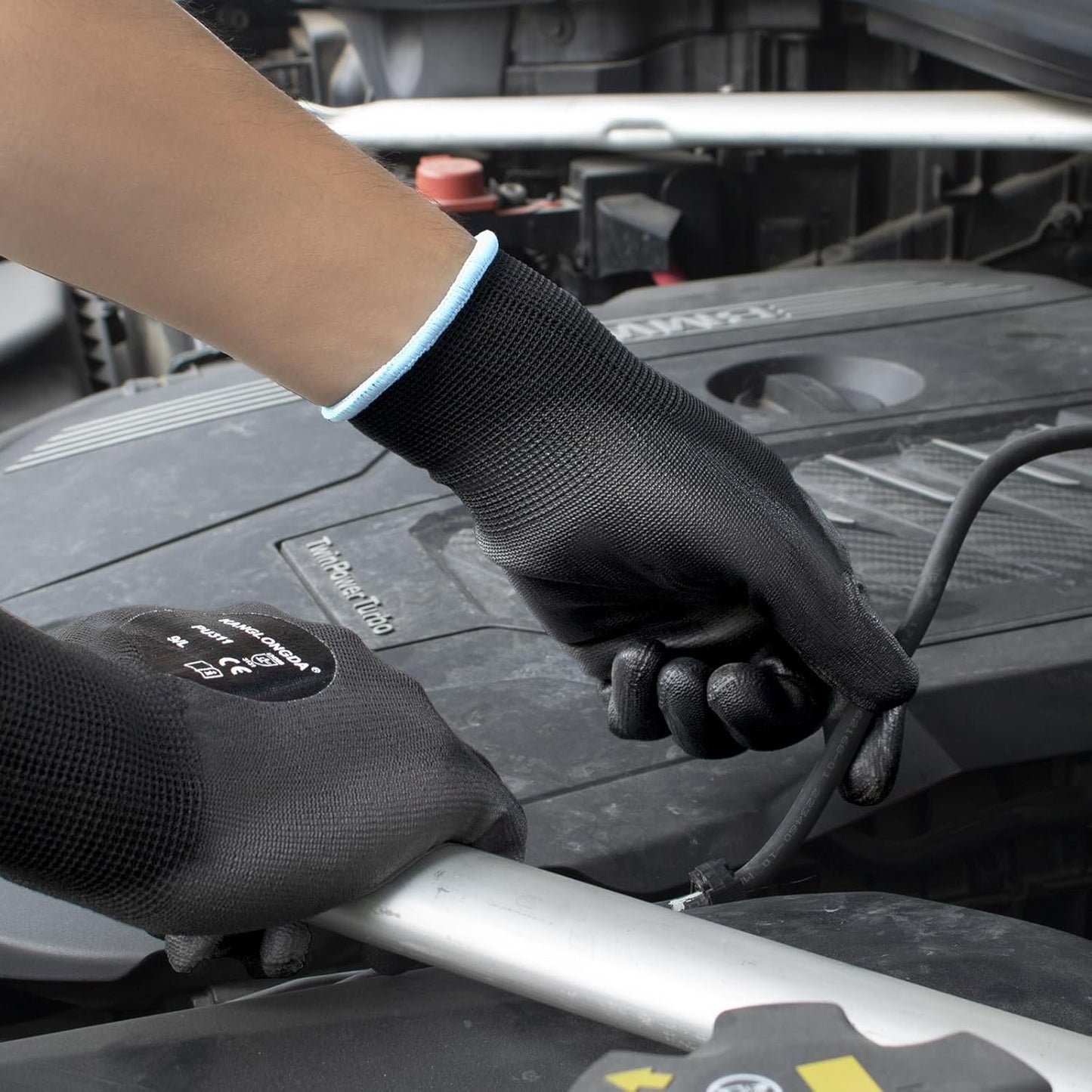 Kebada Safety Work Gloves, 12 Pairs Work Gloves with Grip, PU Coated Grip Gloves for Warehouse, Construction, Gardening and Mechanics, Black, Medium