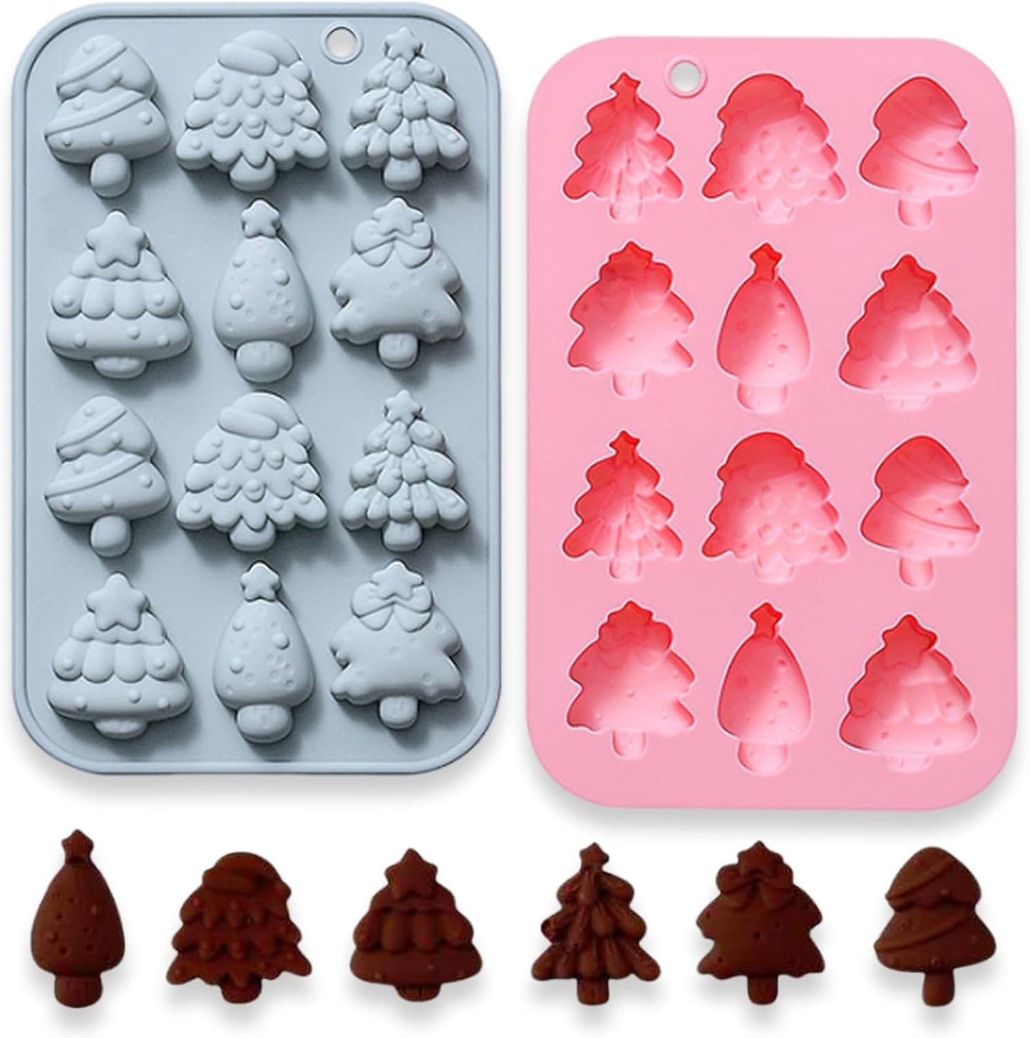 2 Pcs Christmas Tree Silicone Molds, 6 Types 12 Cavity Christmas Tree Shaped Candy Baking Moulds, for Chocolate Jelly Soap Fondant Candy Candles Pastry Gummies Cake DIY Decorating