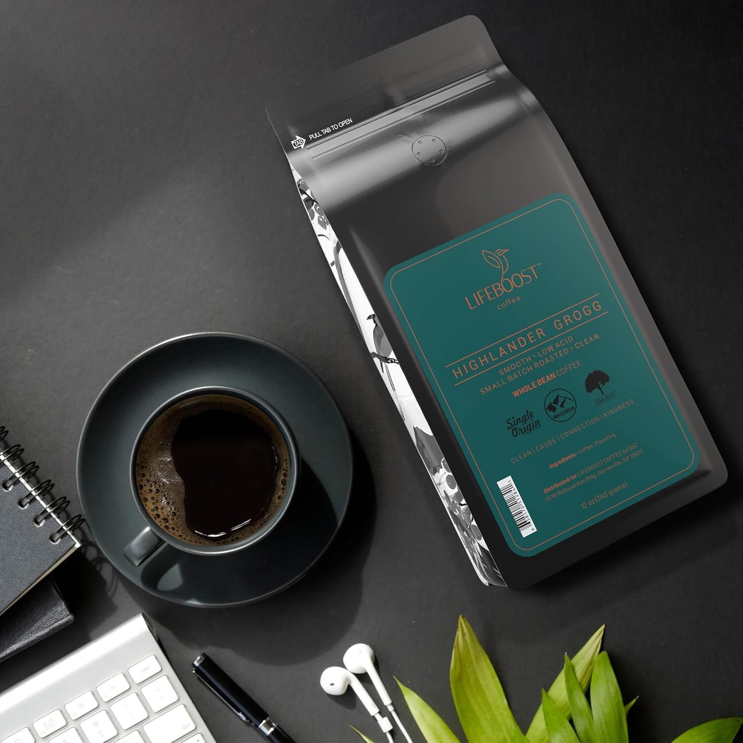 Lifeboost Highlander Grogg Whole Bean Coffee - Non-GMO Low Acid Single Origin Flavored Coffee Beans - Third Party Tested For Mycotoxins & Pesticides - 12 Ounces