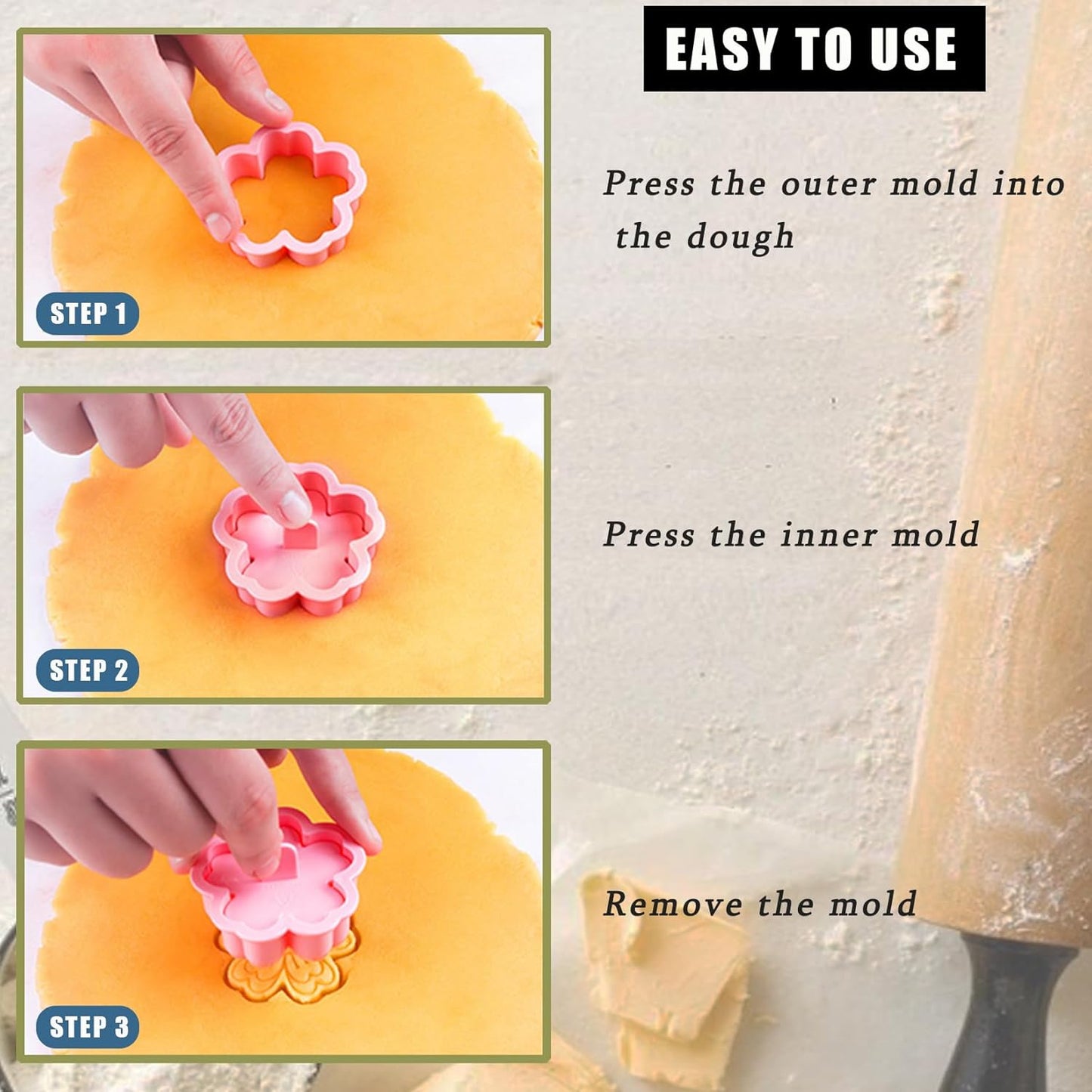 8 Pcs Flower Cookie Cutters Set Baking Molds 3D Flower Press type Cookie Cutter for Baking, Fondant, Cheese, and Pastries