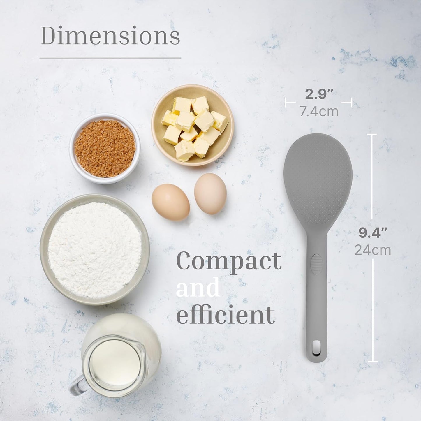 Silicone Rice Paddle Set – 2-Piece Set of Spoon Spatulas for Non-Stick Cookware – Kitchen Tools and Accessories with Comfortable Handles, Heat-Resistant Utensils for Cooking and Baking – Grey