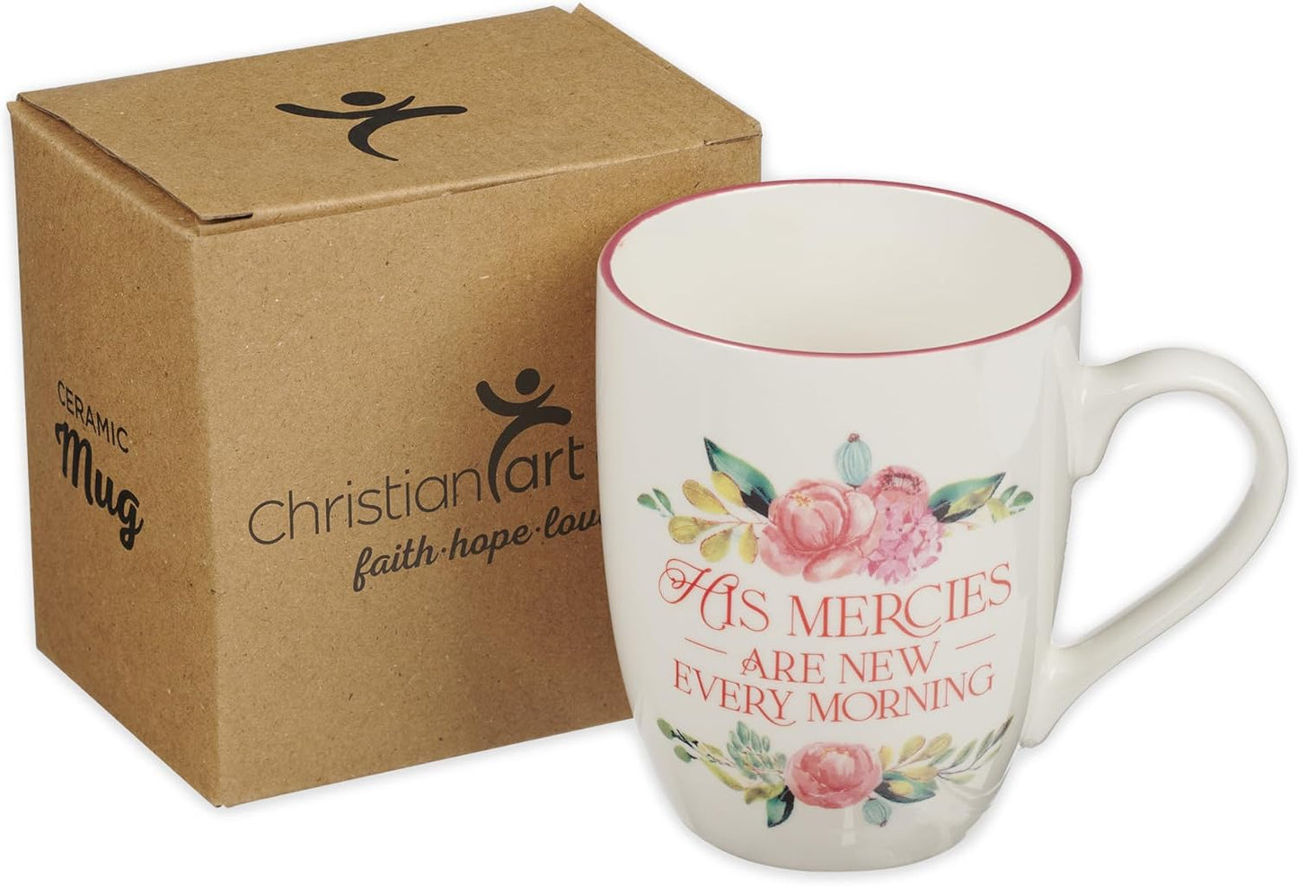 Christian Art Gifts Inspirational Ceramic Coffee & Tea Mug for Women: Mercies are New Every Morning Encouraging Bible Verse, Microwave & Dishwasher Safe Novelty Drinkware, White & Pink Floral 12 oz.