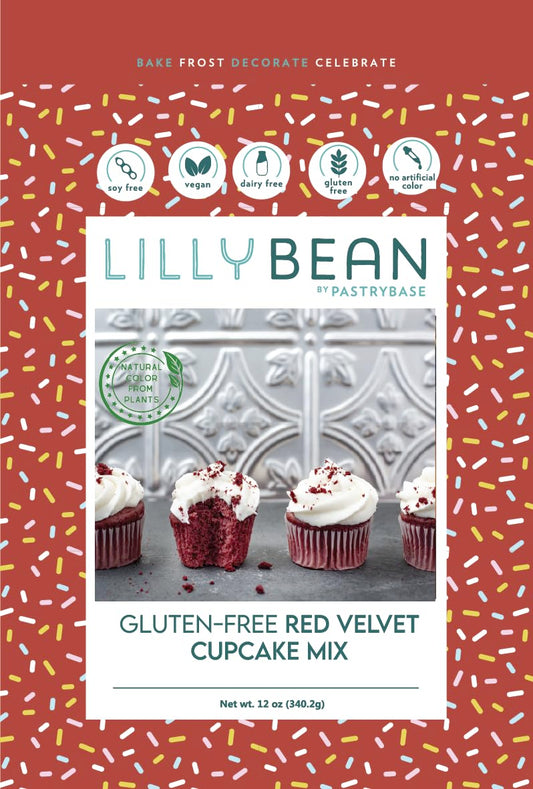 LillyBean Gluten Free Moist Red Velvet Cake and Cupcake Mix with No Artificial Colors - Dairy and Soy Free, Vegan - Makes Delicious Desserts - Cakes, Donuts, Cake Pops - 12 oz