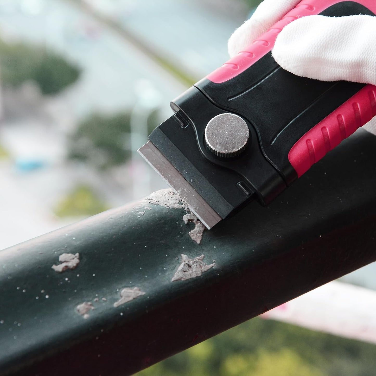 Gomake Razor Blade Scraper Tool with Blade Storage Container, Glass Cooktop Stove Scraper with 10PCS Stainless Steel Blades for Glass Clean,Paint,Old Label,Decal Sticker,Adhesive Remover-Pink