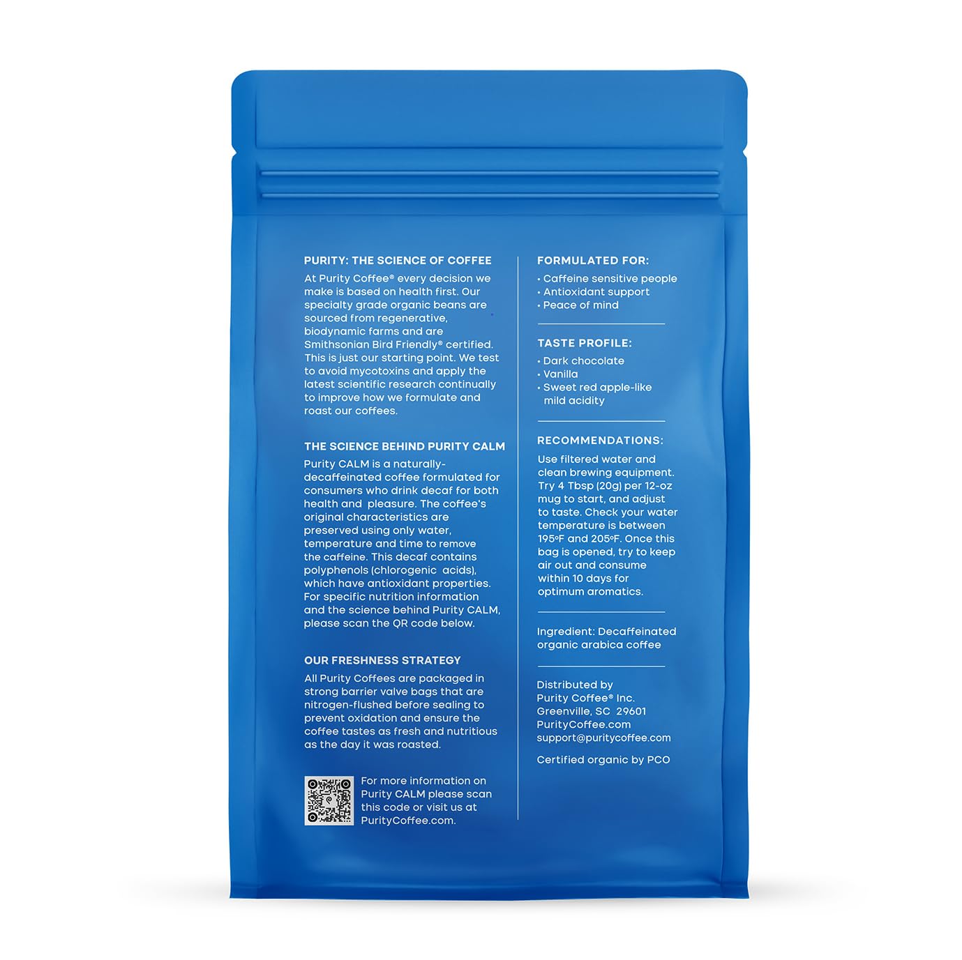 Purity Coffee CALM Decaf Ground Coffee - Natural Water Decaffeinated Coffee - USDA Organic and Third-Party Tested for Antioxidants, Mold, Mycotoxins and Pesticides - 12oz (Purity Calm, medium_roast) | Ground| CALM