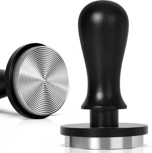 Espresso Tamper for 53mm, Stainless Steel Coffee Tamper Hammer, Spring Loaded Pounder with Comfort Grip, Manual Espresso Press Fits Breville/Sage Handle, Textured Stainless Steel Base, Black
