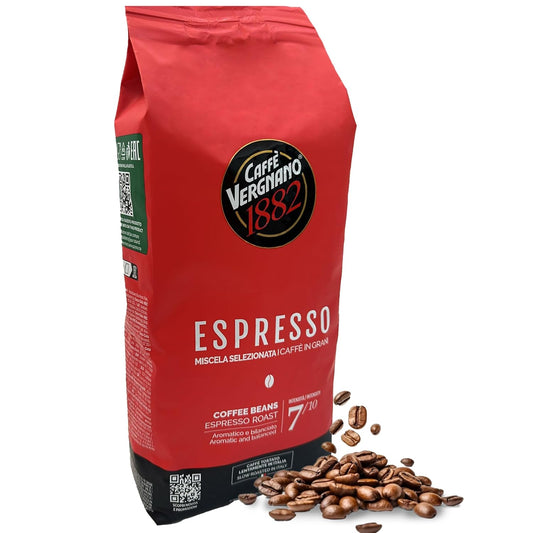 Caffe Vergnano 1882 Espresso Whole Bean Arabica Roast Coffee, 2.2 lb bag - Italian Medium Roast Coffee Beans with notes of Chocolate, Nuts & Caramel, Intensity 7/10-1000g Bag