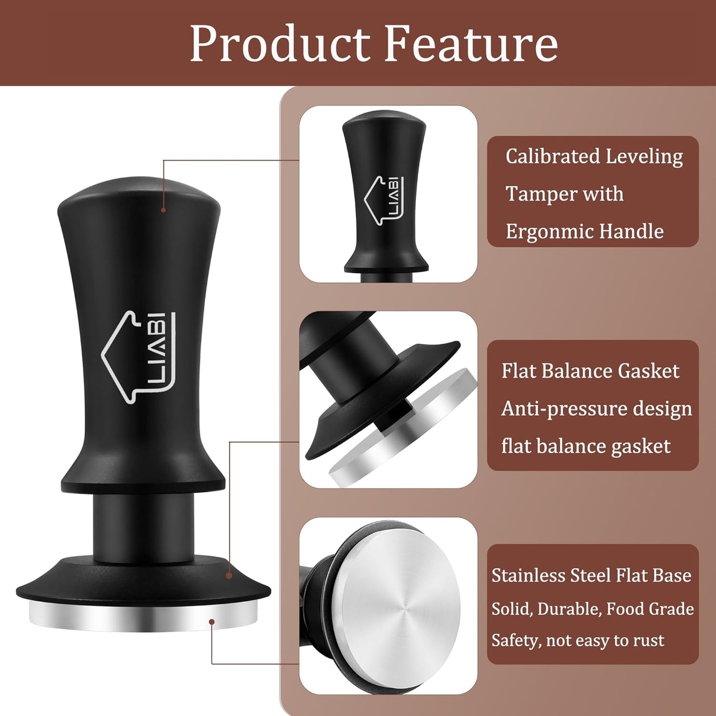 Coffee Tamper 51mm, Espresso Tamper with 2 Spring Loaded Tamper, Barista Coffee Tamper Tools with Aluminum Tamper Stand Holder, 100% Stainless Steel Flat Base Tamper for Espresso Machine(Black)