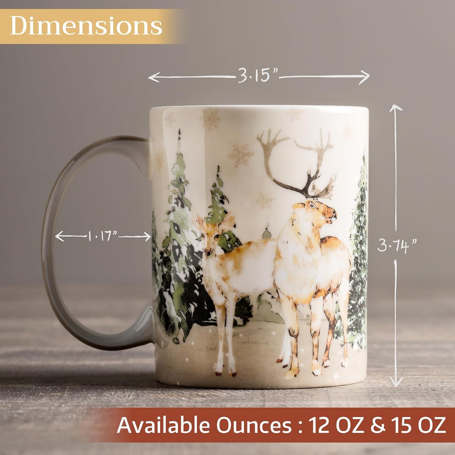 Maison d' Hermine Coffee Mug with Handles Fine Bone China Mugs Pack of One Tea Cups for Hot Beverages Cappuccino Latte Home Office Perfect for Gift (Deer In The Woods - Forest Deer, 12 Ounce)
