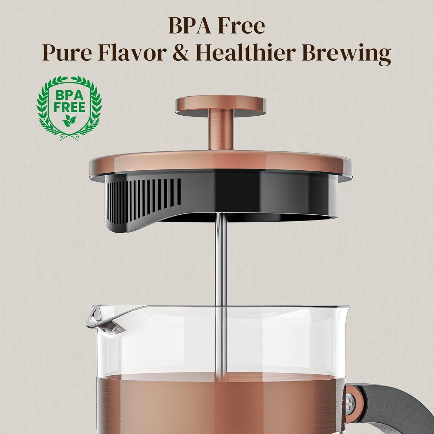 Veken French Press Coffee Maker 21oz 0.6 L, Heat Resistant Thickened Borosilicate Glass,Stainless Steel Brewer,Single Serve Small Pot, Cold Brew Cafetera Teapot for Kitchen Travel Camping, Copper