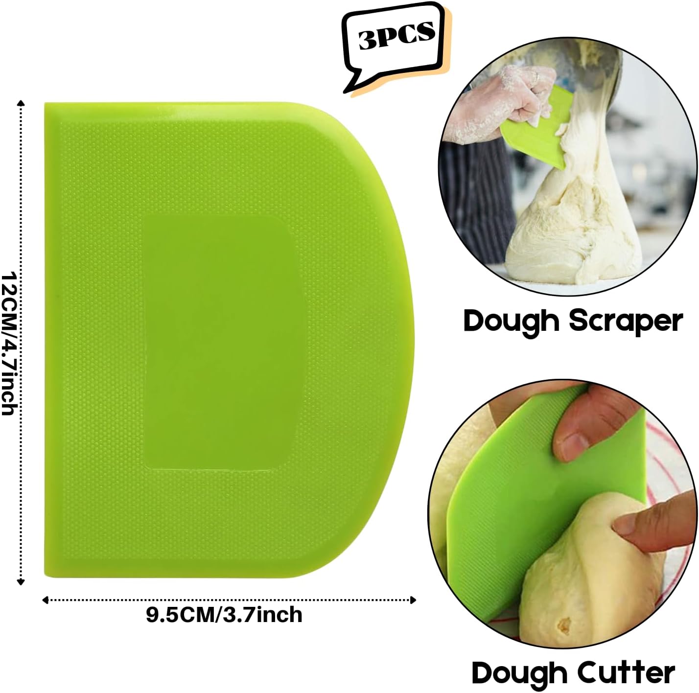 SURDOCA Dough Scraper Bench Scraper - 3P 4.7x3.7" Plastic Flexible Bowl Scraper, Sharp Edge & Angles Cake Scraper. Non-Slip Bakeware Decorating Tools Sculpting & Modeling Tools - Green+Pink+Yellow