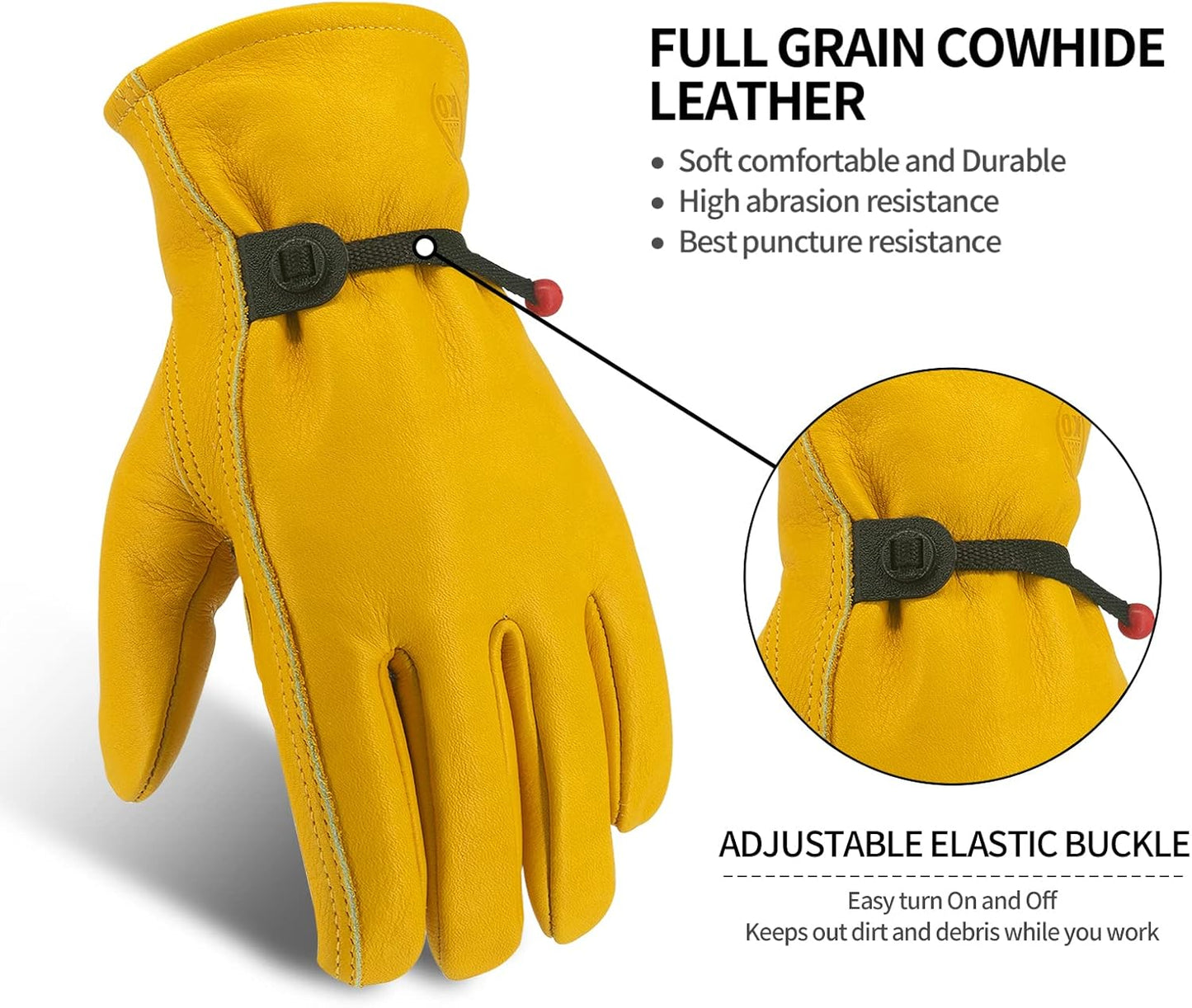 Leather Work Gloves for Men & Women, Reinforced Durable Gardening Gloves,Cowhide Work Gloves,Puncture & Cut Resistant