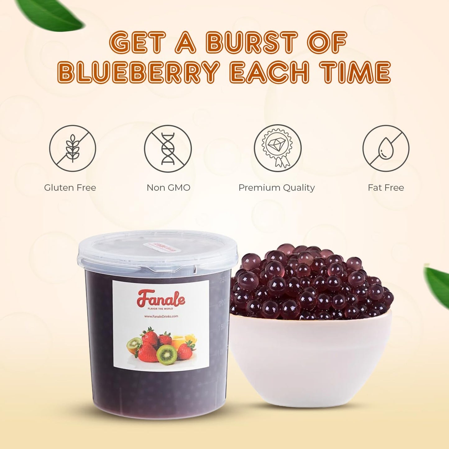 Fanale Blueberry Popping Boba Pearls, Vegan, Non GMO, Gluten Free, Fat Free, Perfect for Bubble Tea, Smoothies, Ice Cream, Desserts, and Beverages.