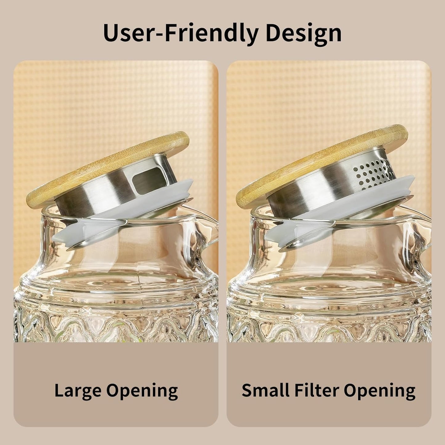 Glass Pitcher with Lid, 2 PACK 68 oz/2 Liter Vintage Water Pitcher With Serving Tray, Clear Borosilicate Glass Water Carafe for Cold Brew, Coffee, Lemonade, Iced Sun Tea,Beverage, Heat Resistant