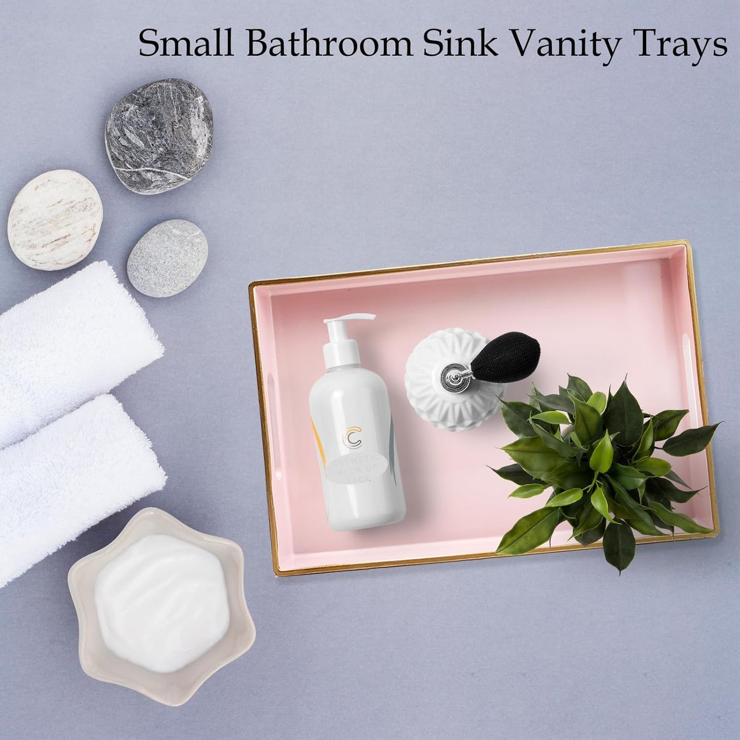 Spsyrine Pink Bathroom Vanity Tray with Handles for Dresser Tops, Countertop, Perfume Decorative Tray, 11.8” * 7.87” *1.37”