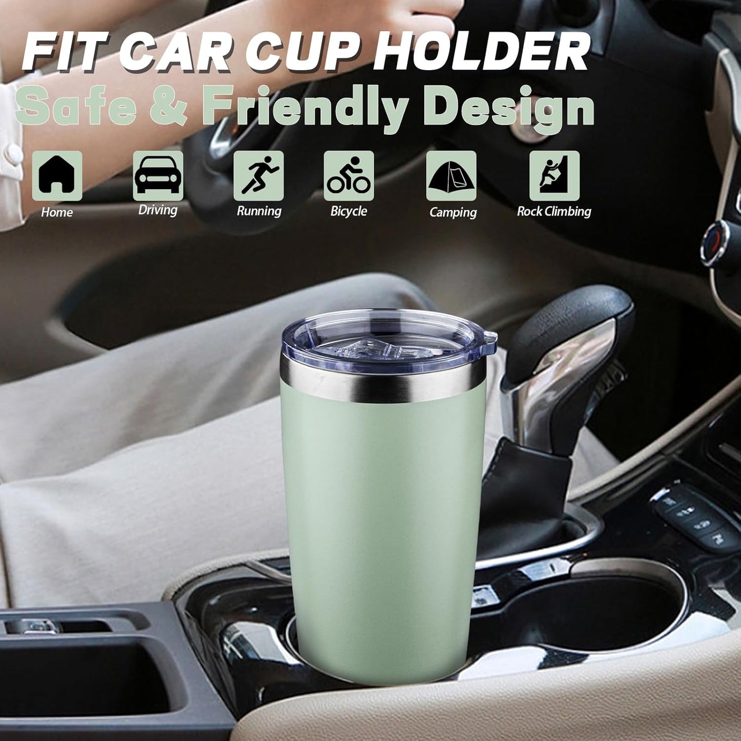 20 oz Tumbler with Lids and Straws, Stainless Steel Insulated Coffee Tumbler, Double Wall Vacuum Insulated Travel Mug Cup, Leakproof Thermal Coffee Cup for Hot and Cold Drinks (green tea)