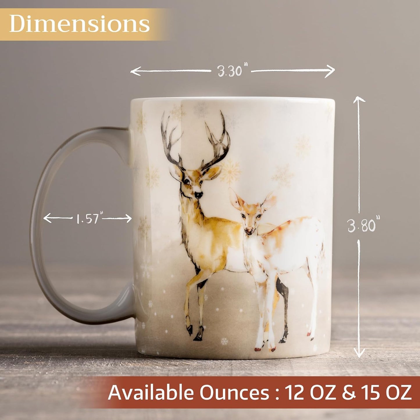 Maison d' Hermine Coffee Mug with Handles Fine Bone China Mugs Pack of Two Tea Cups for Hot Beverages Cappuccino Latte Home Restaurant Office Perfect for Gift (Deer In The Woods, 15 Ounce)