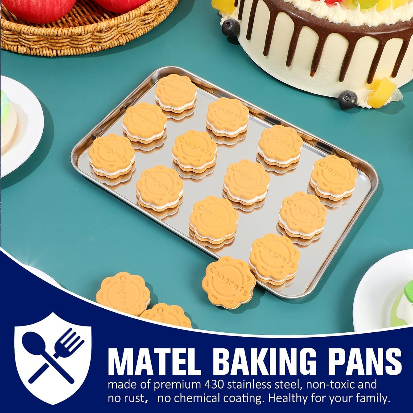 Mimorou 12 Pcs Baking Sheet Stainless Steel Cookie Sheet Small Metal Pans Professional Rectangle Oven Trays Kitchen Baking Cooking Oven and Toaster, Dishwasher Safe(8 x 5.9 Inches)