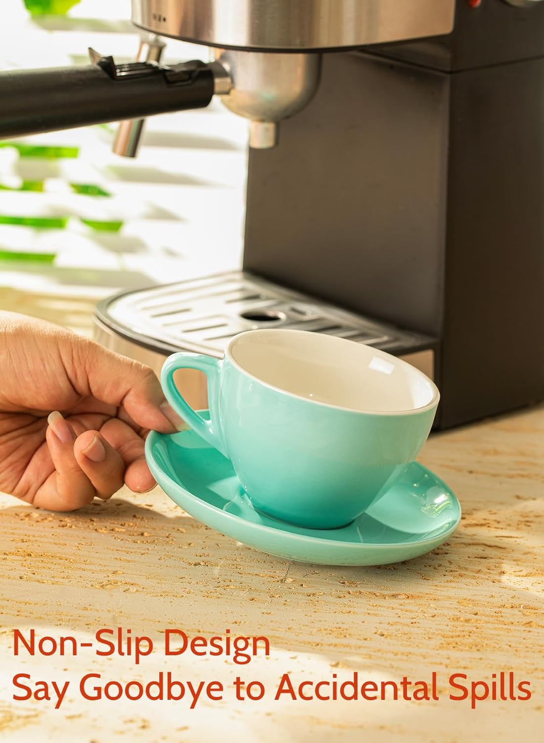 Sweese 6 Ounce Cappuccino Cups with Saucers, Porcelain Double Espresso Cups Set of 6 - Hot Assorted Colors