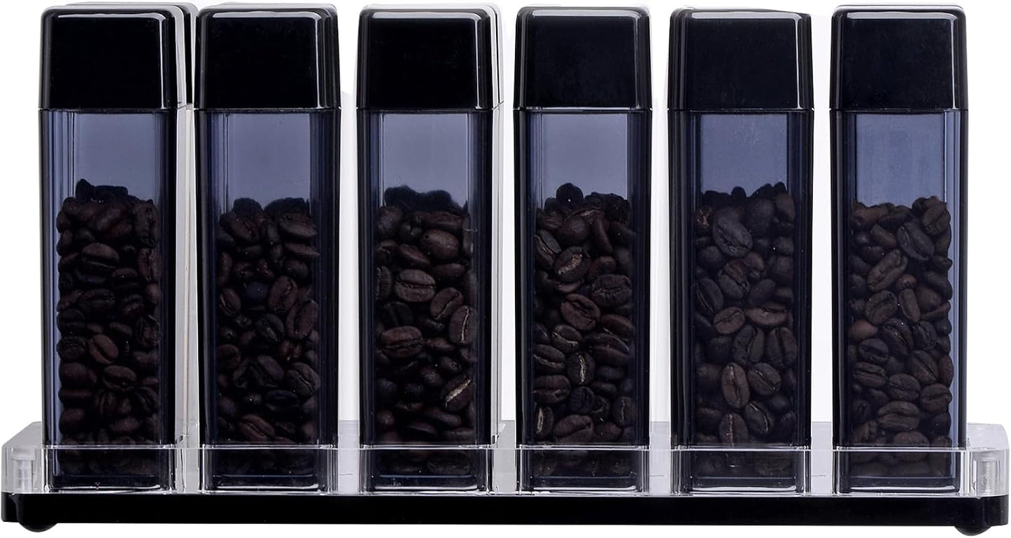 Normcore Single Dose Coffee Bean Storage Containers - 12 Tubes Espresso Bean Cellars with Stand & Hopper - One-Way Exhaust Valve - Capacity 25-28g - Lt Smoke Grey
