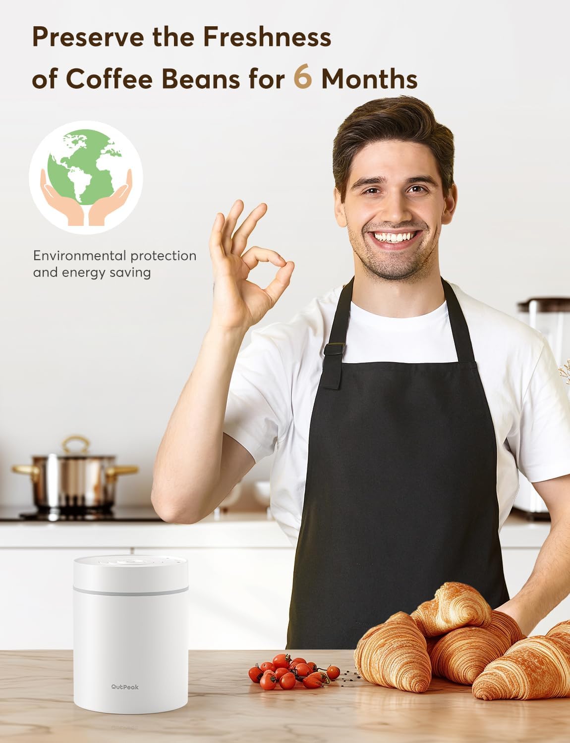 OUTPEAK Neo 2025 Kilo Auto Vacuum Coffee Canister, 1.5L Capacity for 17.6oz of Coffee Beans, One-Button Operation, Stainless Steel Coffee Storage Container with Scoop (Barista Champion's Choice)