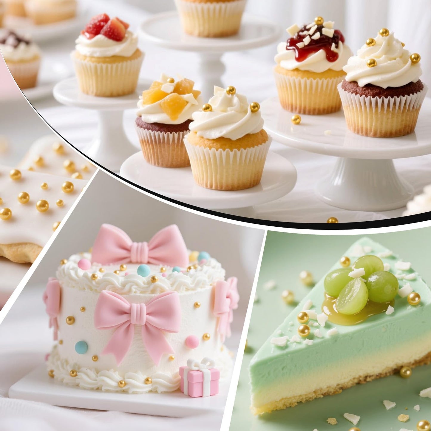 Gold Pearl Sprinkles for Cake Decorating, 150g/5.29oz, Mix Size, Edible Sugar Candy Pearls, Cake Decorations, Cupcake, Cookies, Ice cream Topper, Holiday, Wedding Party, Easter, Christmas Supplies