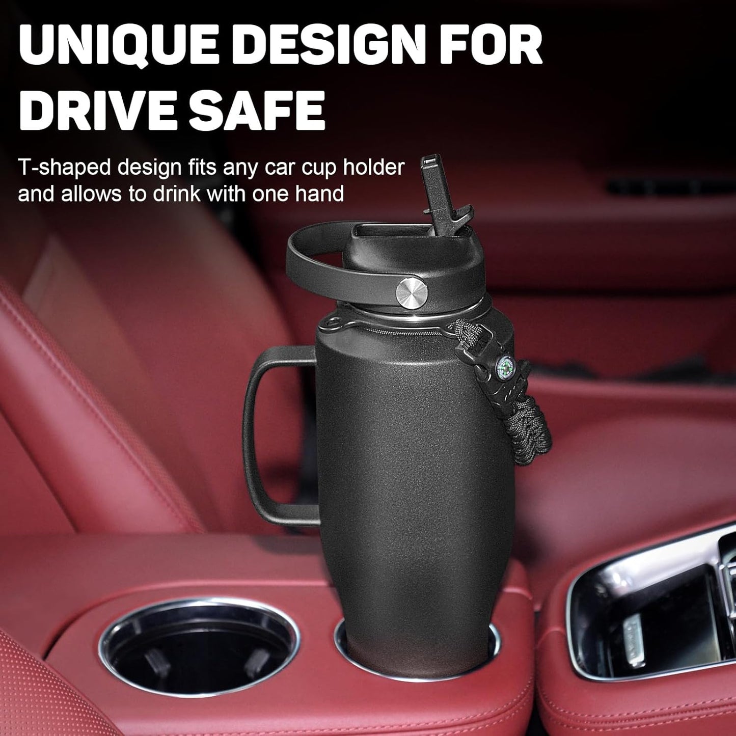 Water Bottle 40oz, Insulated Water Bottle with Handle & Straw Lids, Stainless Steel Water Bottles Fits in Any Car Cup Holder, Travel Cup Double Wall BPA-Free Leak-proof to Keep Cold &Hot