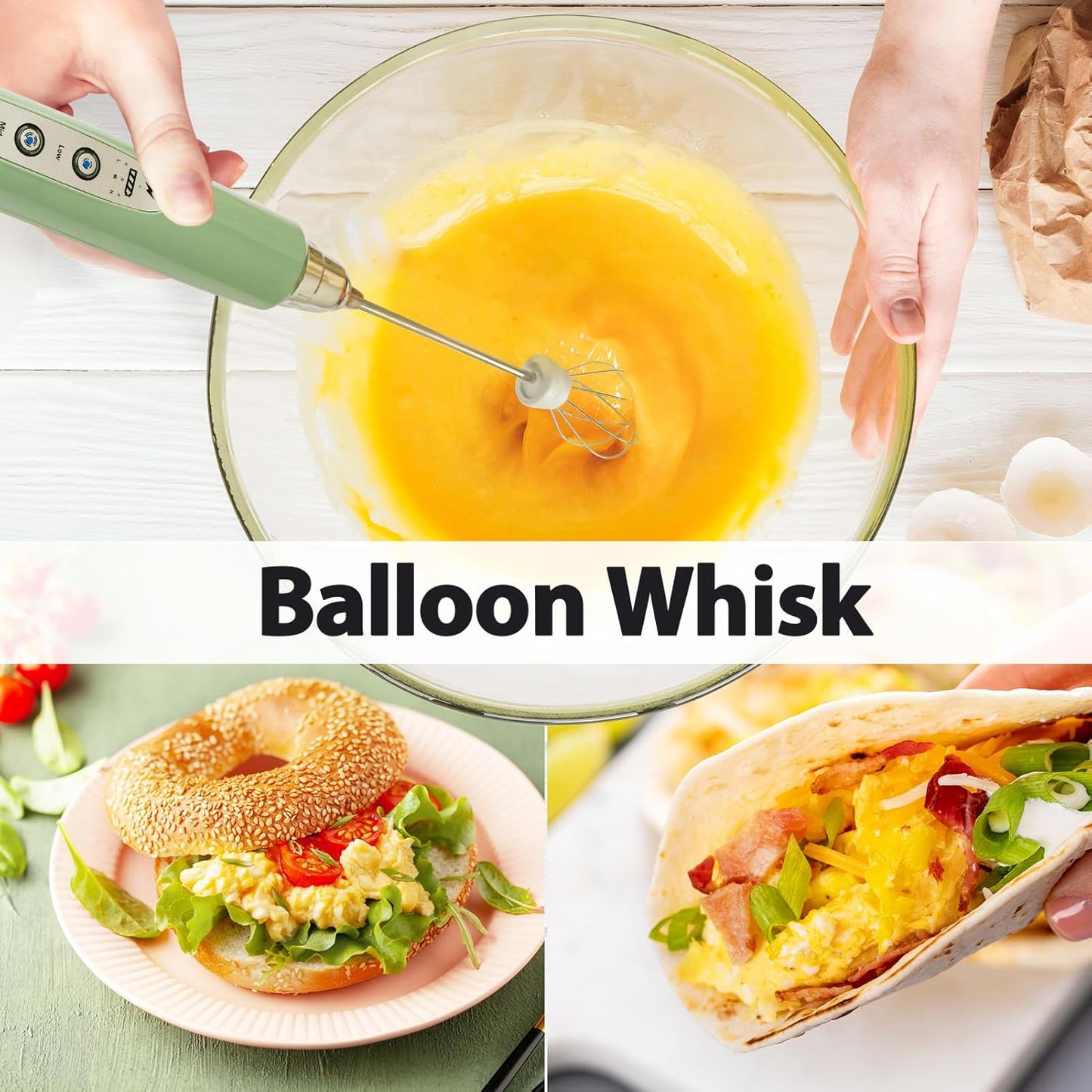 Milk Frother Rechargeable Handheld-Electric Whisk 3 Speed Adjustable, Coffee Frother Wand with 3 Stainless Whisks, Electric Foam Maker, Drink Mixer Blender for Latte Cappuccino Matcha Egg