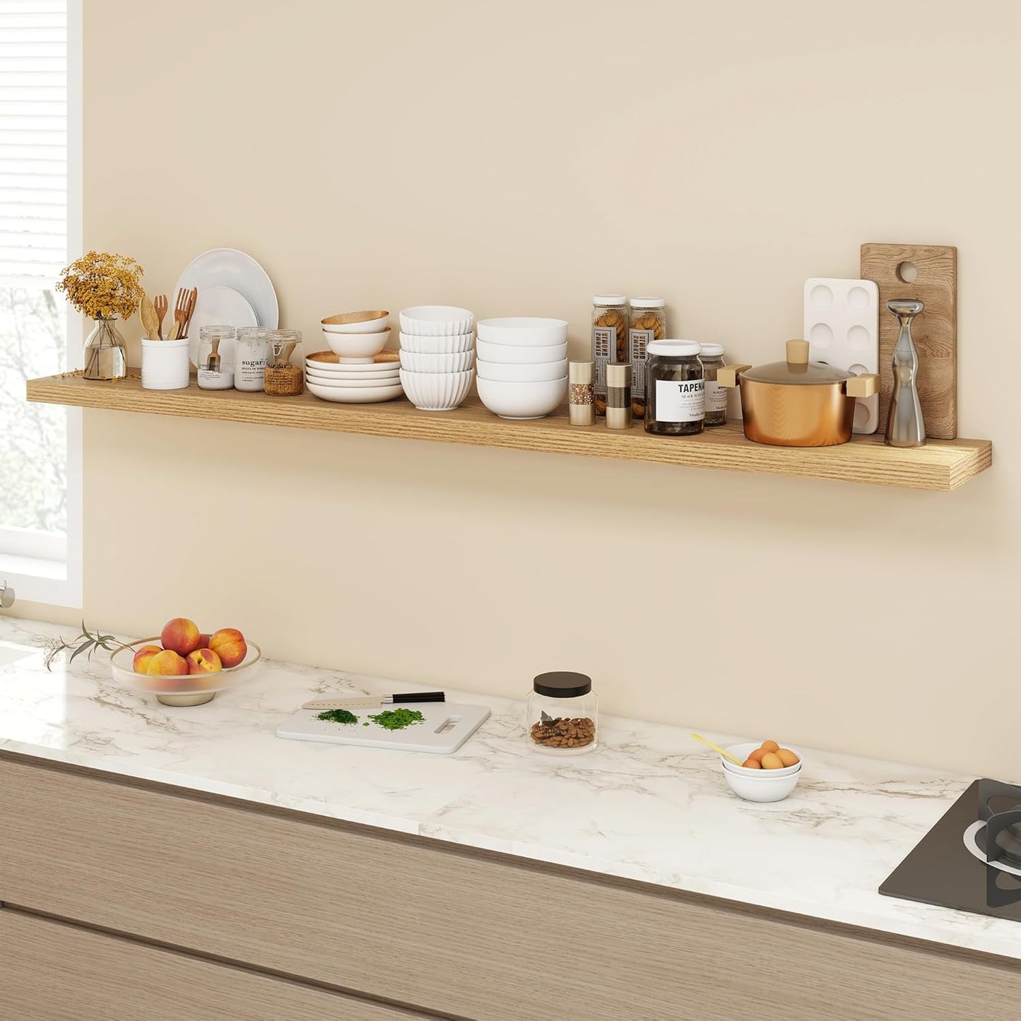 72 Inch Floating Shelves, 9.3" Deep Floating Shelf Wall Mounted, 72" Wall Shelves, Rustic Deep Bookshelf, Large Display Shelves & Storage Shelves for Bedroom, Living Room, Light Brown, Set of 1