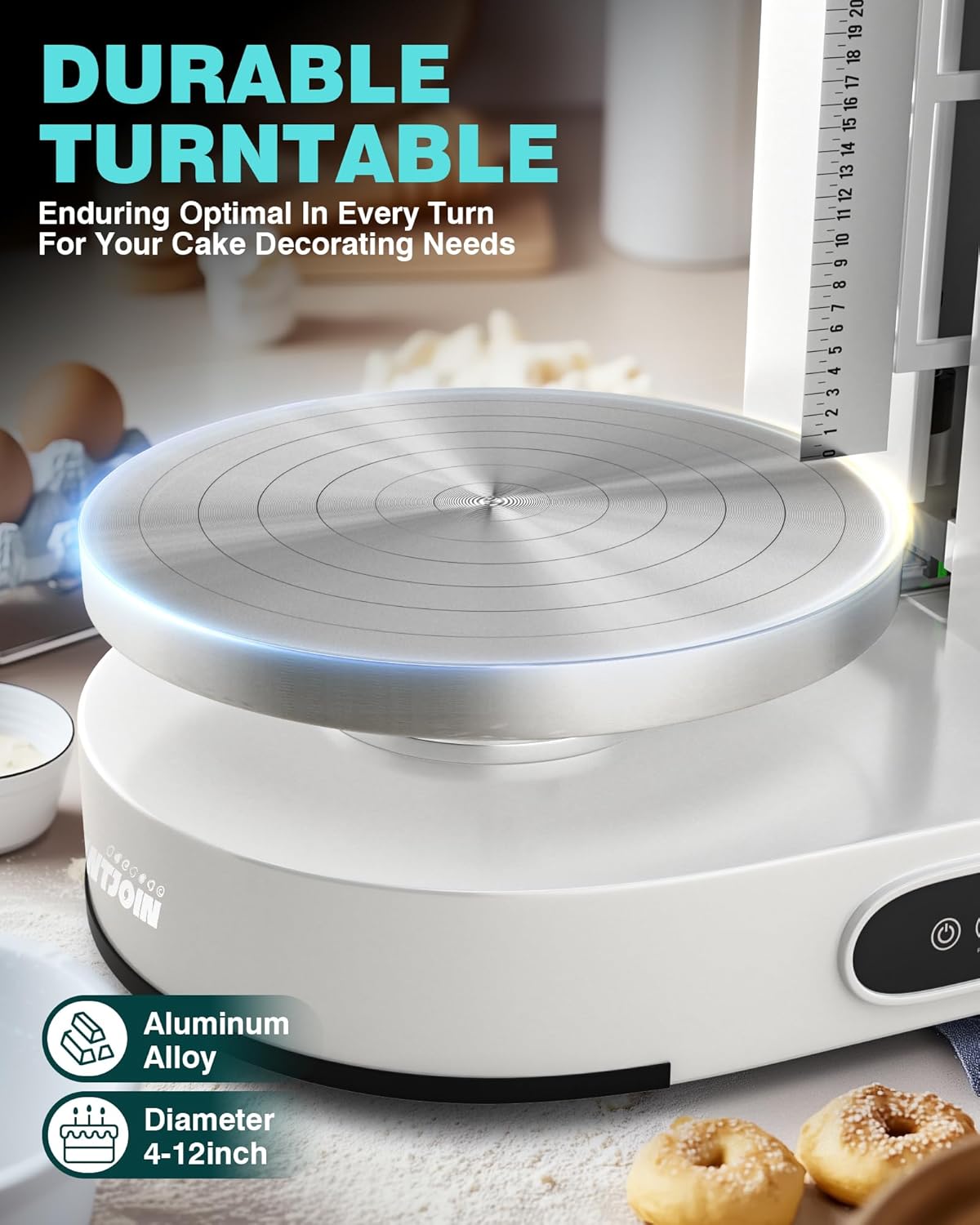 WantJoin Automatic Cake Decorating Machine, 4–12" Cake Icing & Frosting Machine, 60–320 RPM Adjustable Speed, Stainless Steel Cream Spreader with Turntable & Scraper, Commercial Bakery Equipment